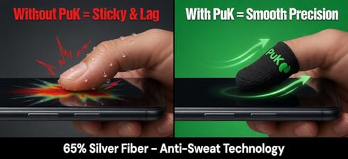 Comparison: without PuK sticky and lag, with PuK smooth precision - 65% silver fiber anti-sweat technology