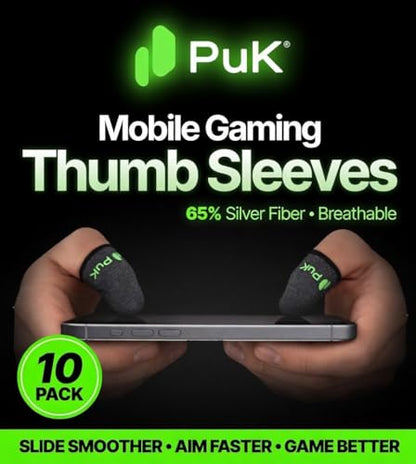 PuK Mobile Gaming Thumb Sleeves 10 pack - 65% silver fiber, breathable - slide smoother, aim faster, game better